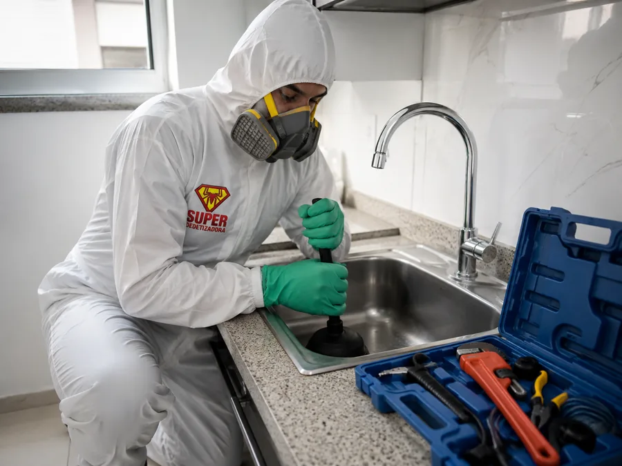Desobstrução manual em pia de cozinha